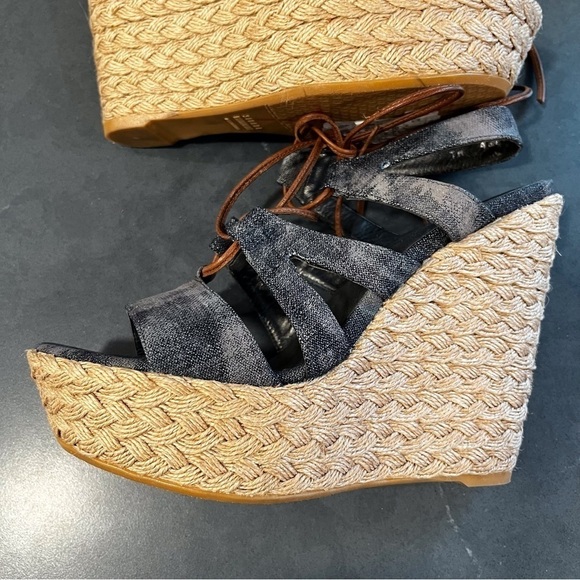 NWT Stuart Weitzman sz 8.5 denim color lace up espadrille sandals - Picture 8 of 15